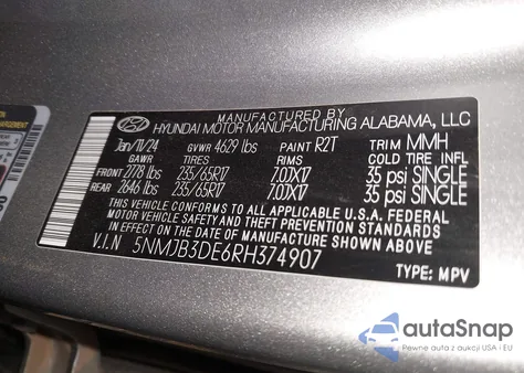 2024 Hyundai Tucson Sel z USA, uszkodzony, nr VIN 5NMJB3DE6RH374907